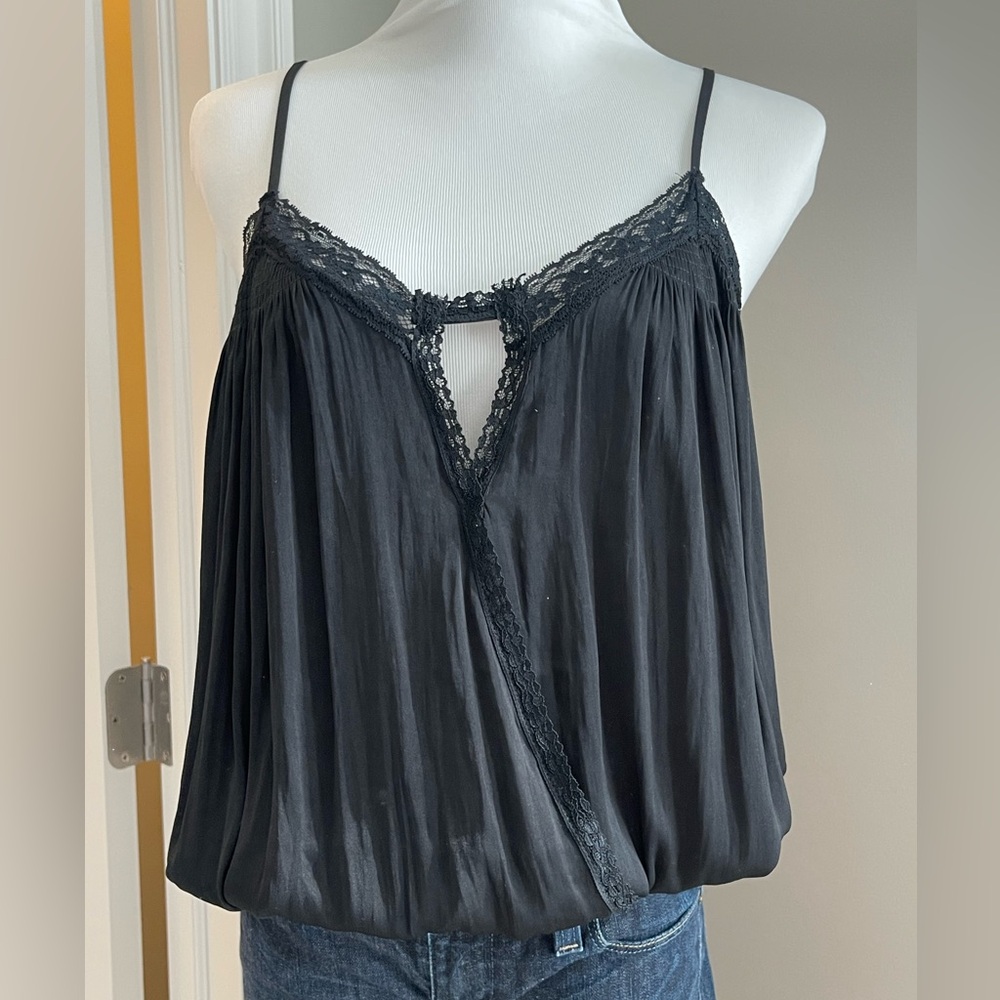 Free People Black Lace Trim Bodysuit
